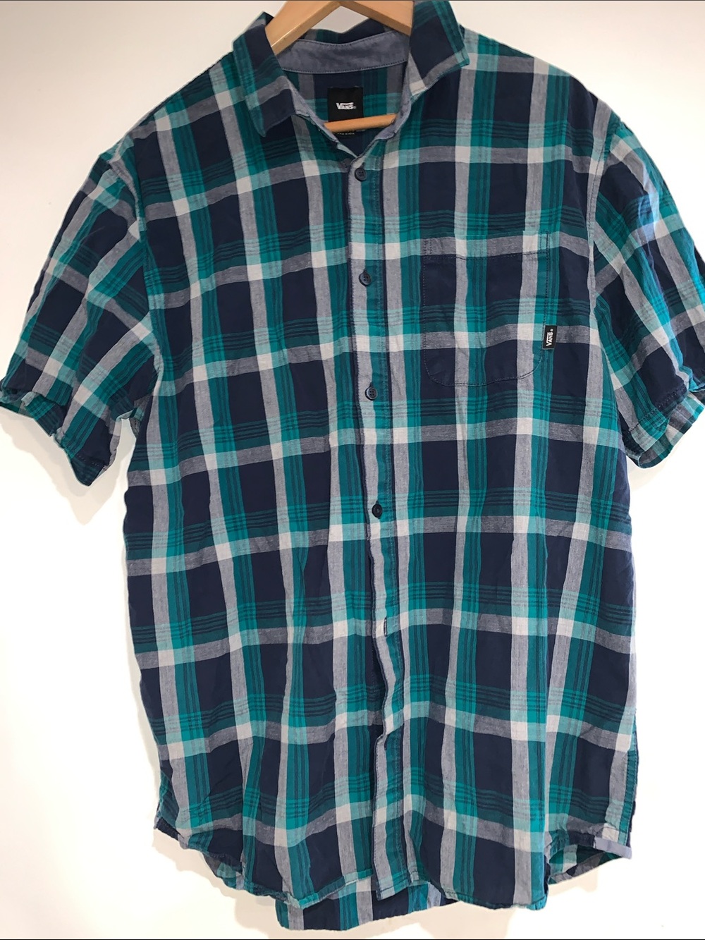 Vans Men’s Teal, Navy & Light Blue Plaid Short-Sleeve Button-Up